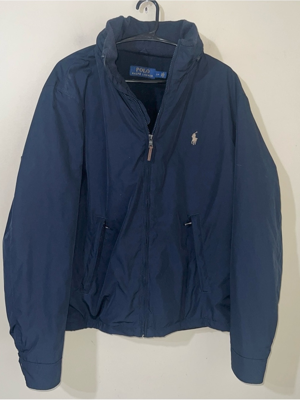 Vintage Polo Ralph Lauren Navy Fleece Lined Hidden Hood Jacket Men’s Large